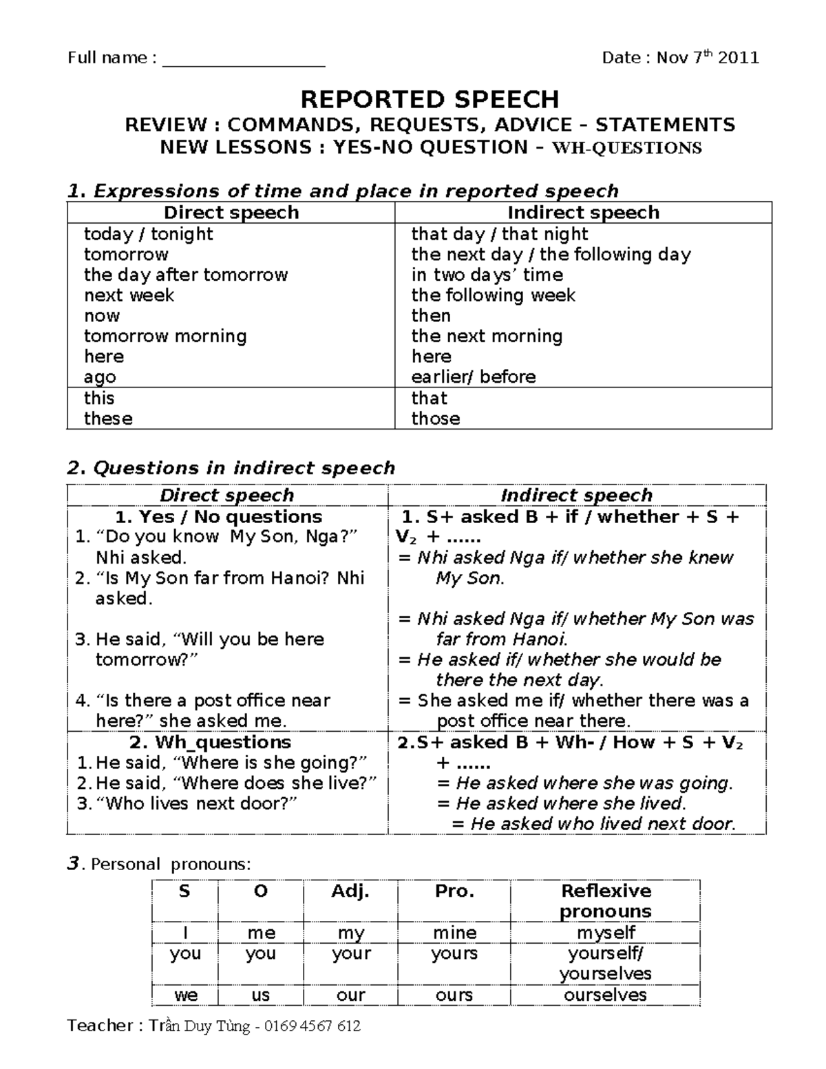 Reported Speech Review: Commands, Requests, and Questions (ENG 101 ...