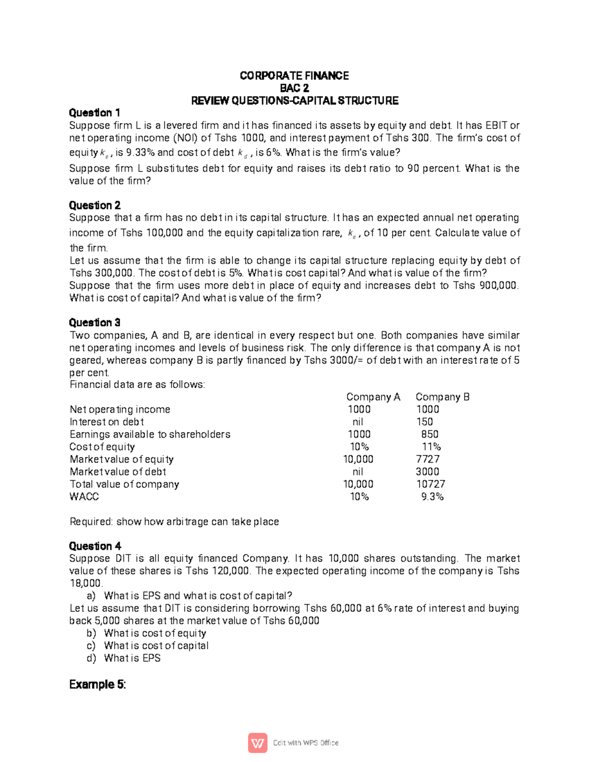 Capital Structure Review Questions - BAC 2 Analysis - Studocu