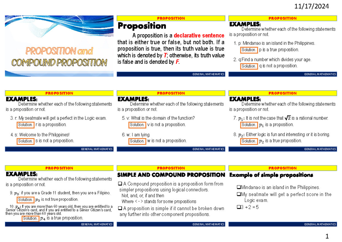 Logic Propositions Overview - General Mathematics 2nd Quarter - Studocu
