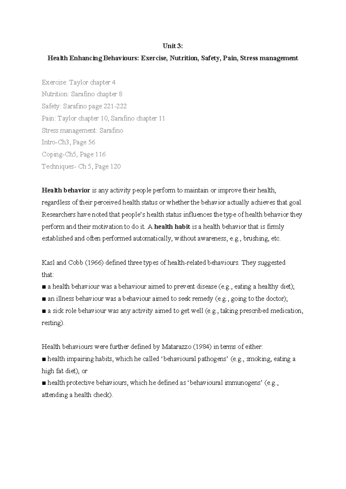 Health Psychology - Unit 3: Enhancing Health Behaviors through Exercise ...