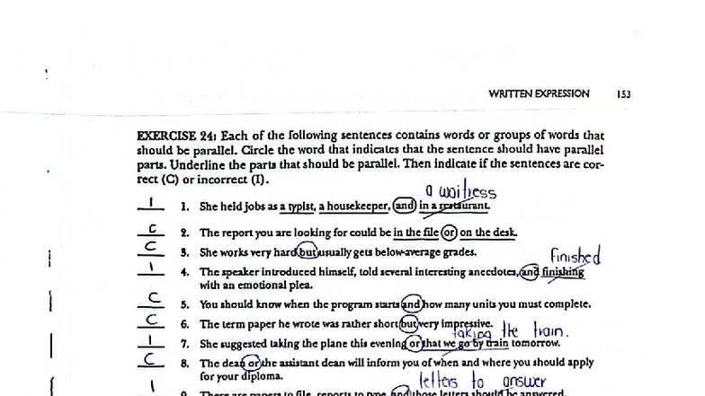 TOEFL 153 WRITTEN EXPRESSION: Parallel Structure Exercises - Studocu