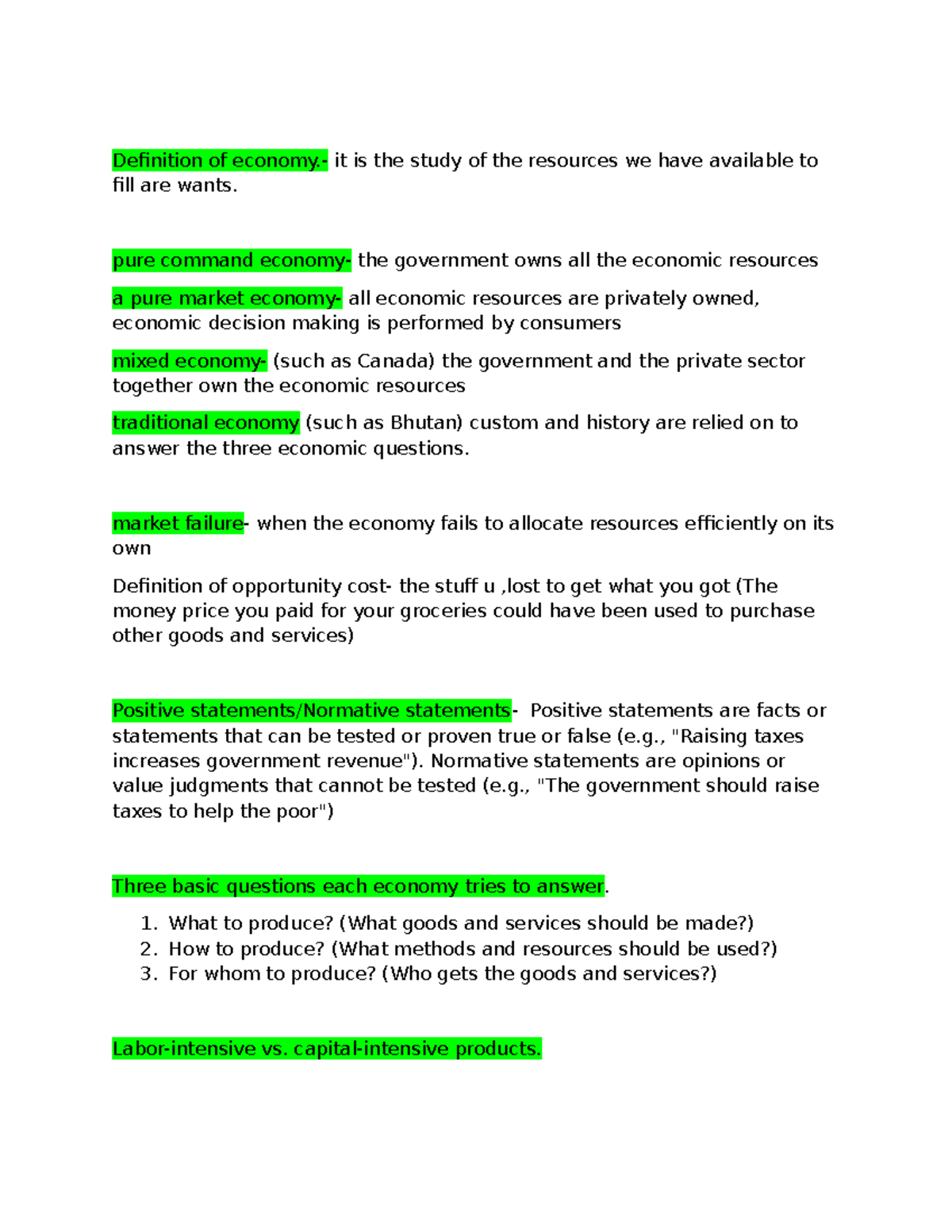 Microeconomics Test 1: Key Concepts and Definitions - Studocu