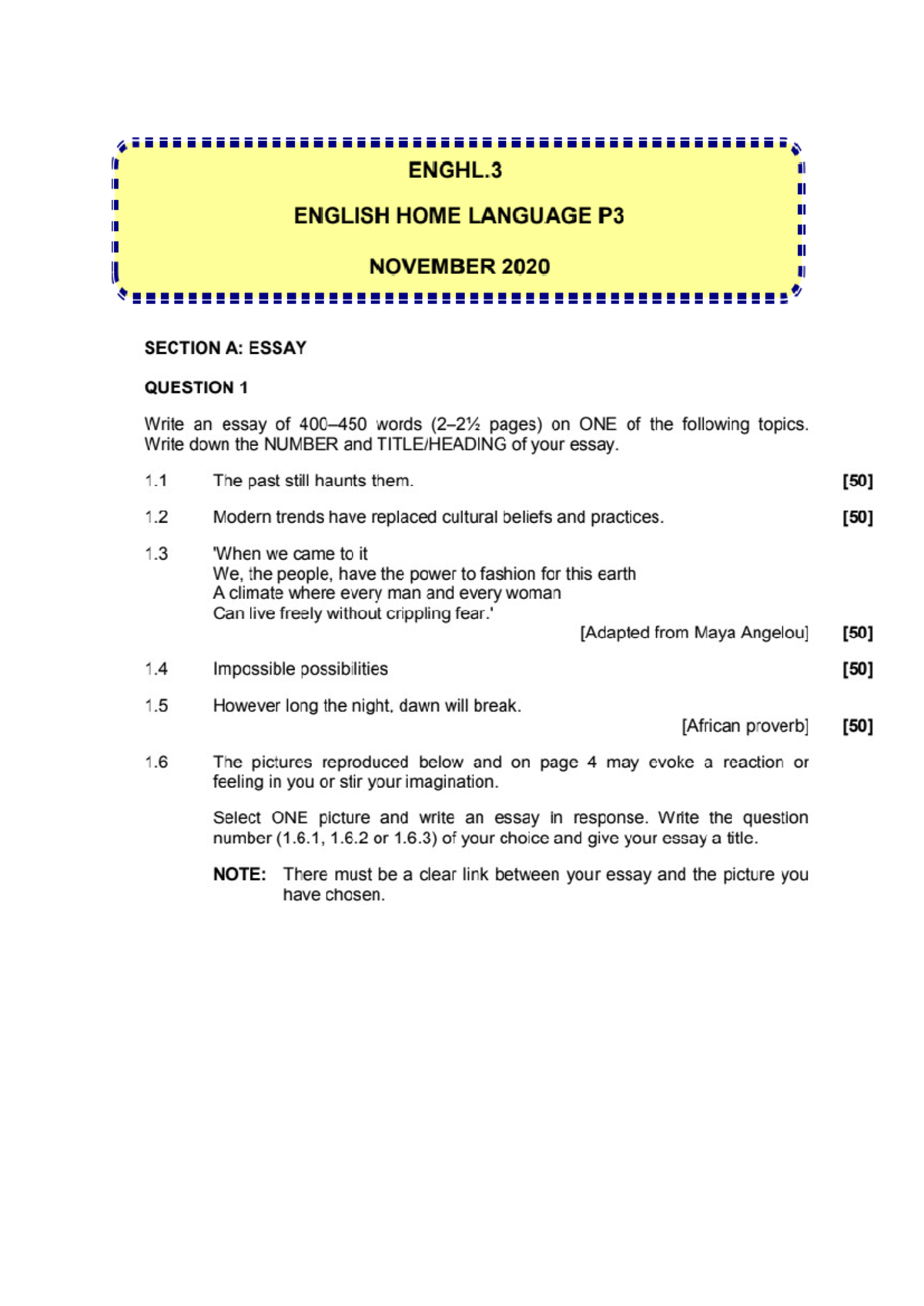 ENGHL P3 Grade 12 Essay Topics – November 2020 Writing Guide - Studocu