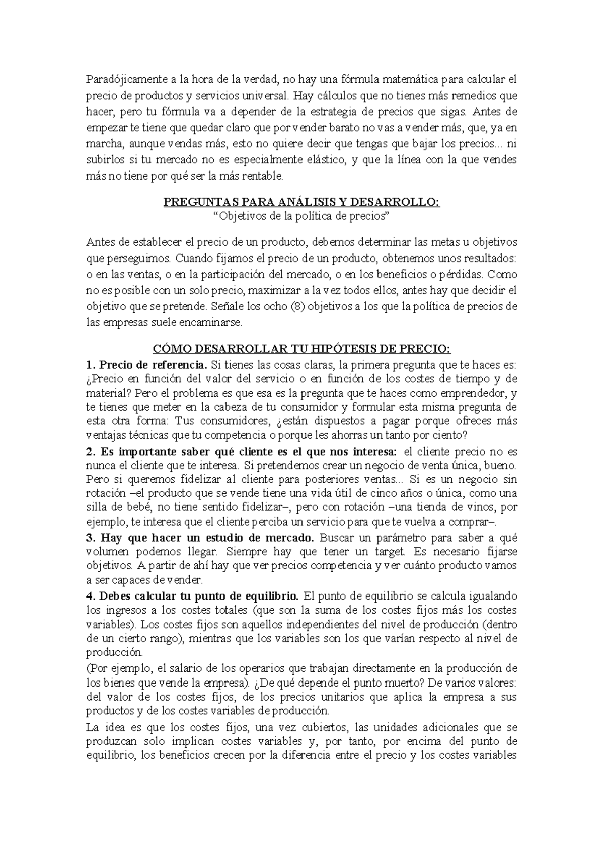 Análisis de Estrategias de Precios: Objetivos y Desarrollo - Studocu