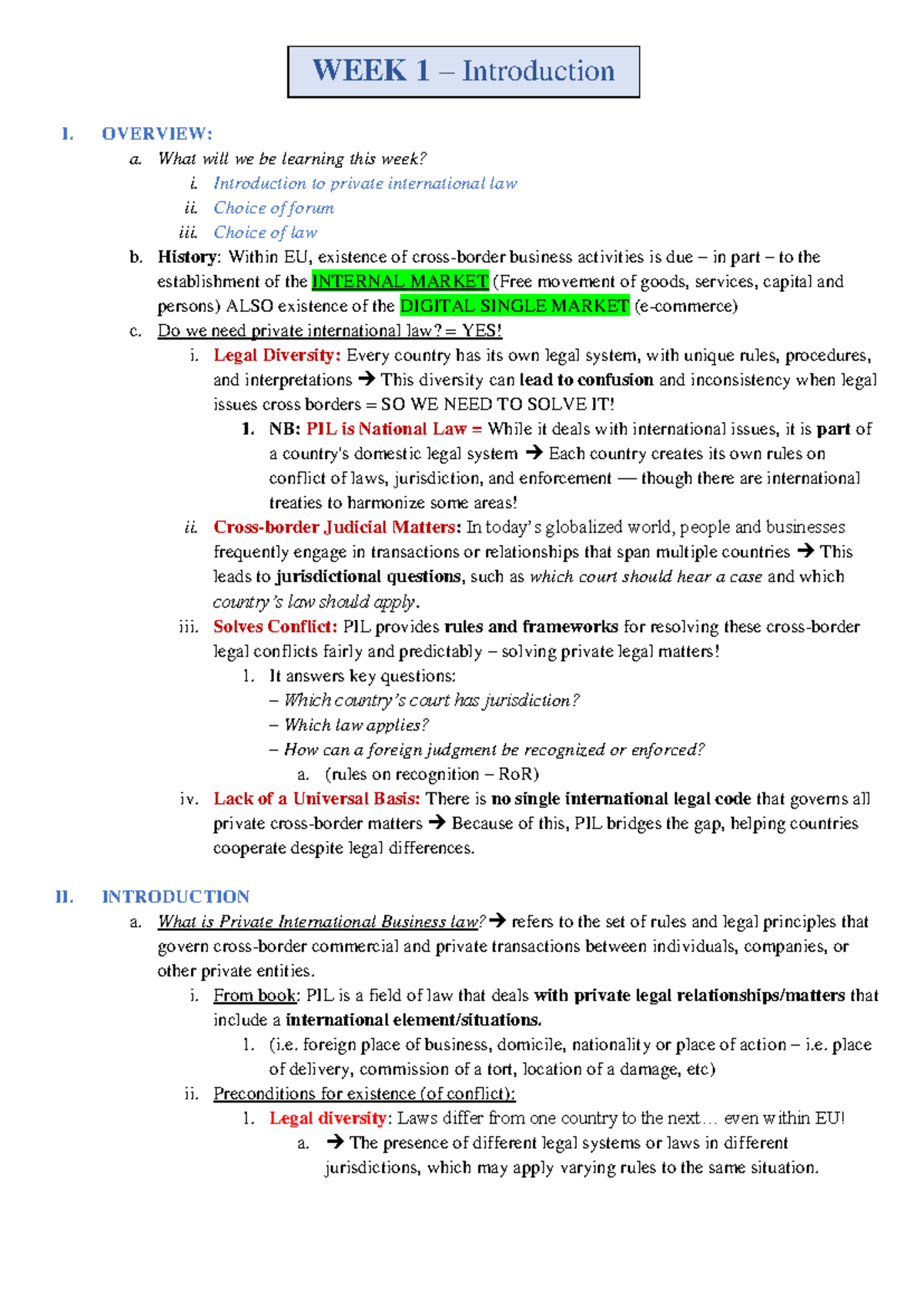 WEEK 1 - PIBL Introduction to Private International Law - Studeersnel