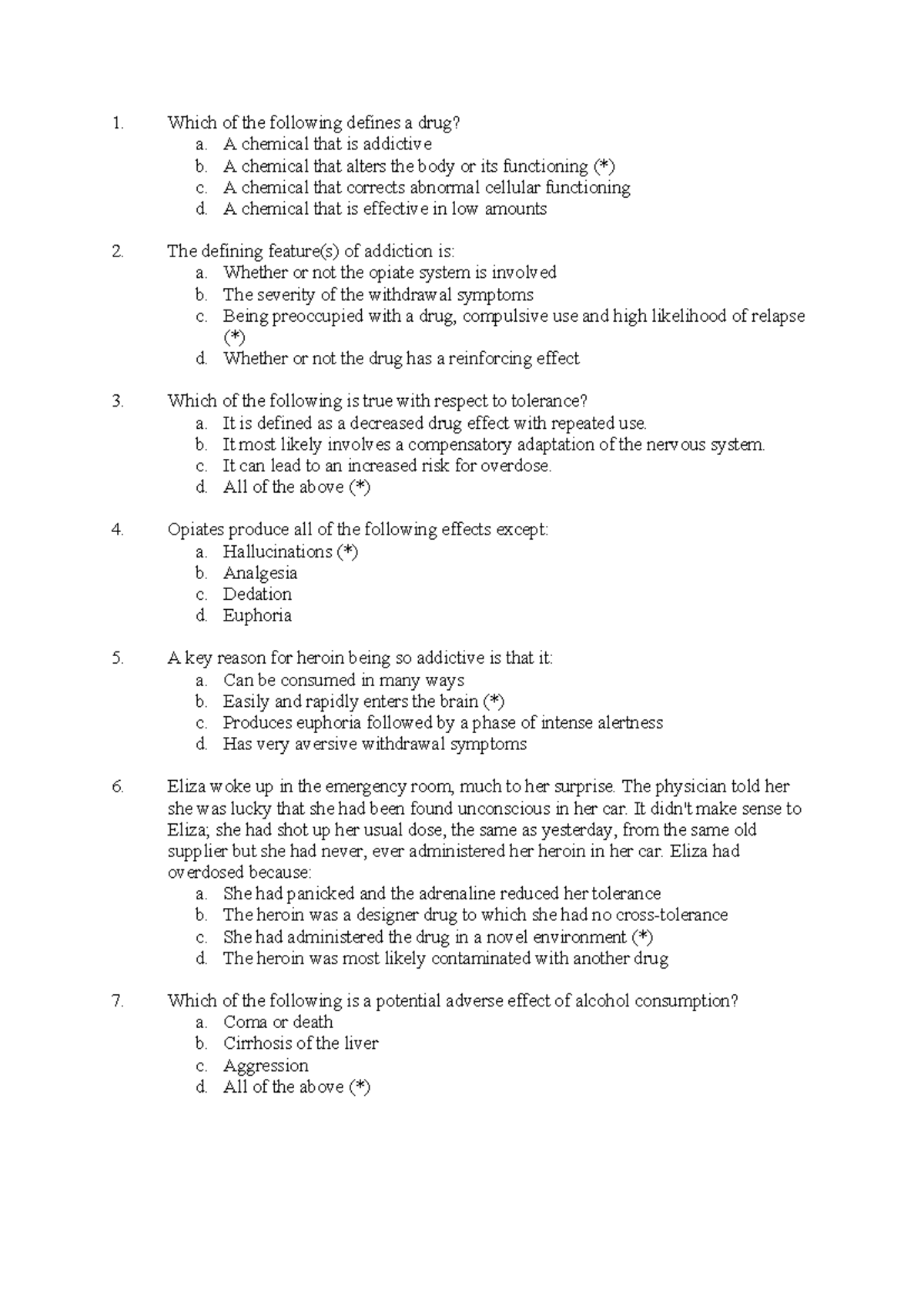 Drugs, Addiction, and Reward: Quiz Questions (PSY 101) - Studocu