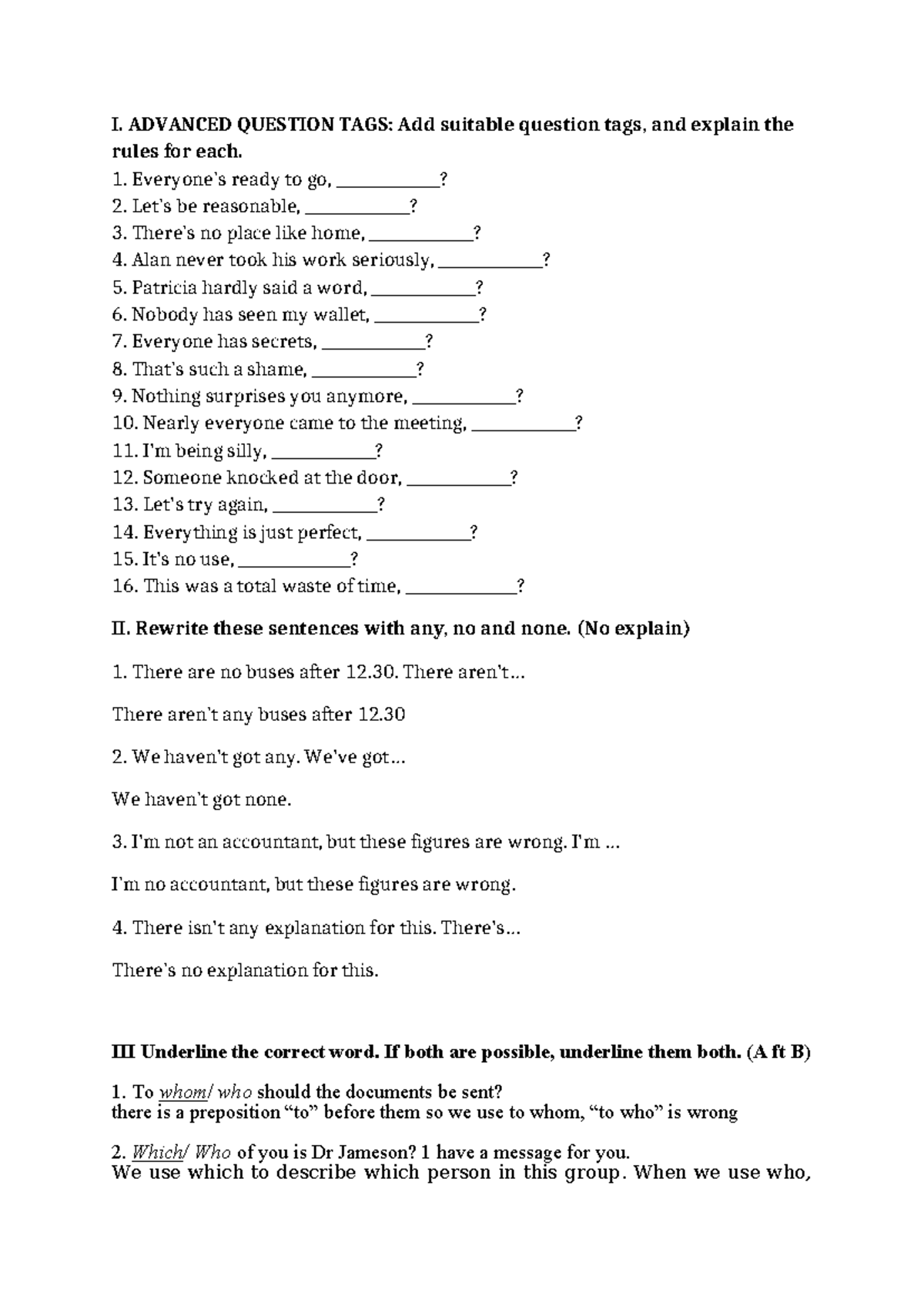 Advanced Question Tags & Sentence Rewrites - Week 4 Exercise - Studocu