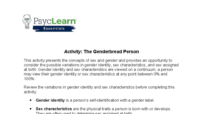 Activity: The Genderbread Person - Understanding Gender Identity and ...
