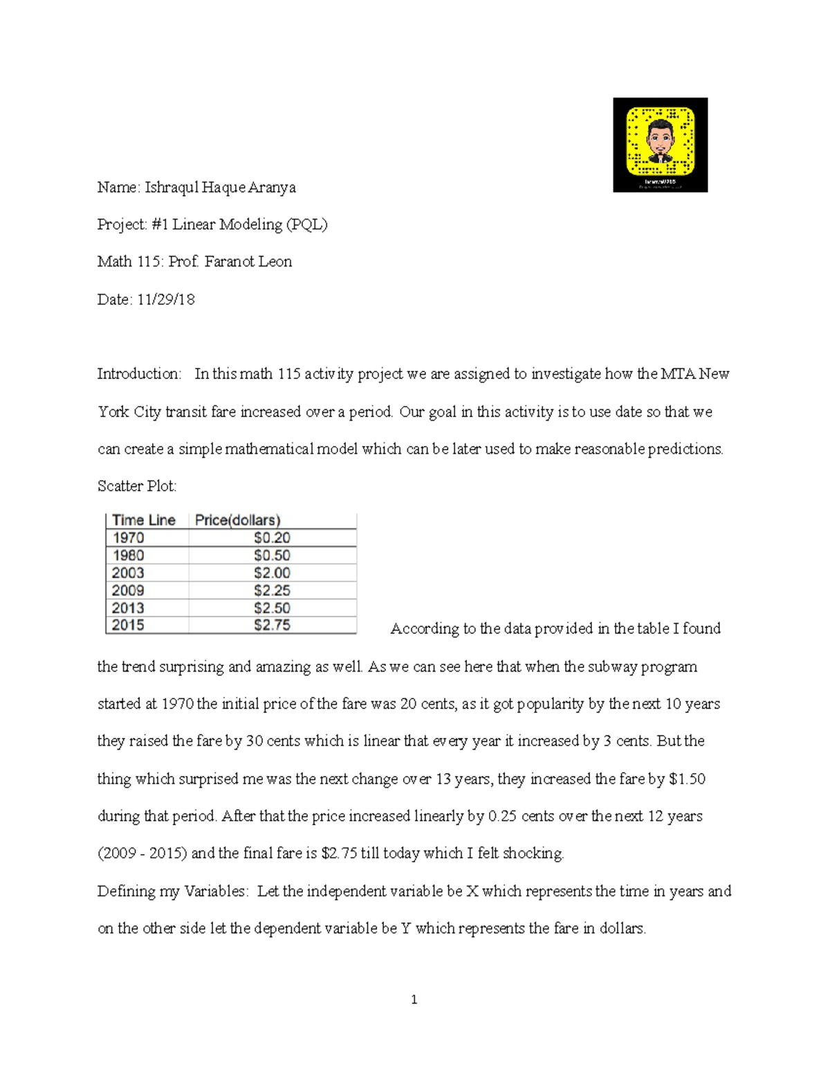 Math 115 Project 1: Linear Modeling of NYC Transit Fare Trends - Studocu