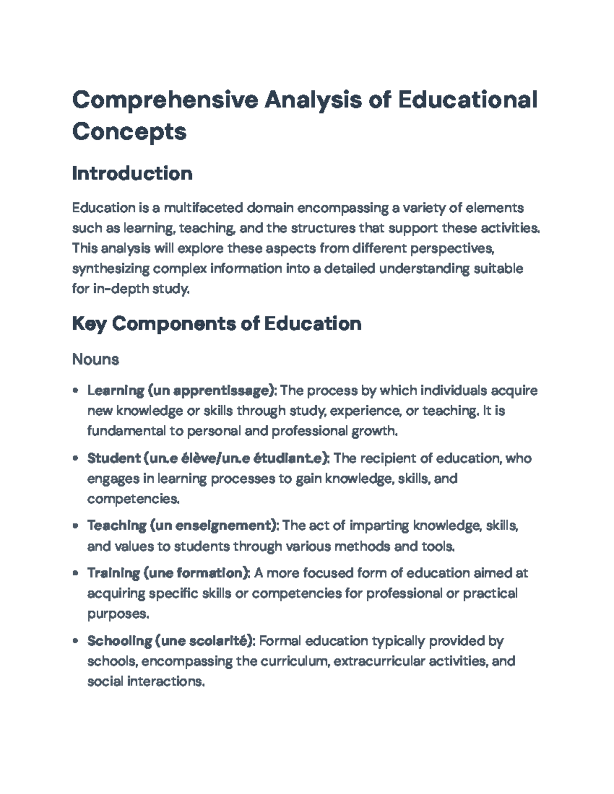 Comprehensive Analysis of Educational Concepts and Terminologies ...