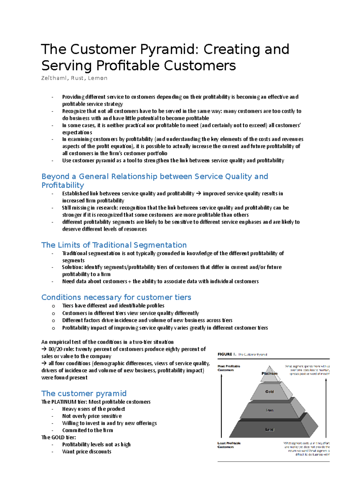 Understanding the Customer Pyramid: A Profitability Approach in Service ...