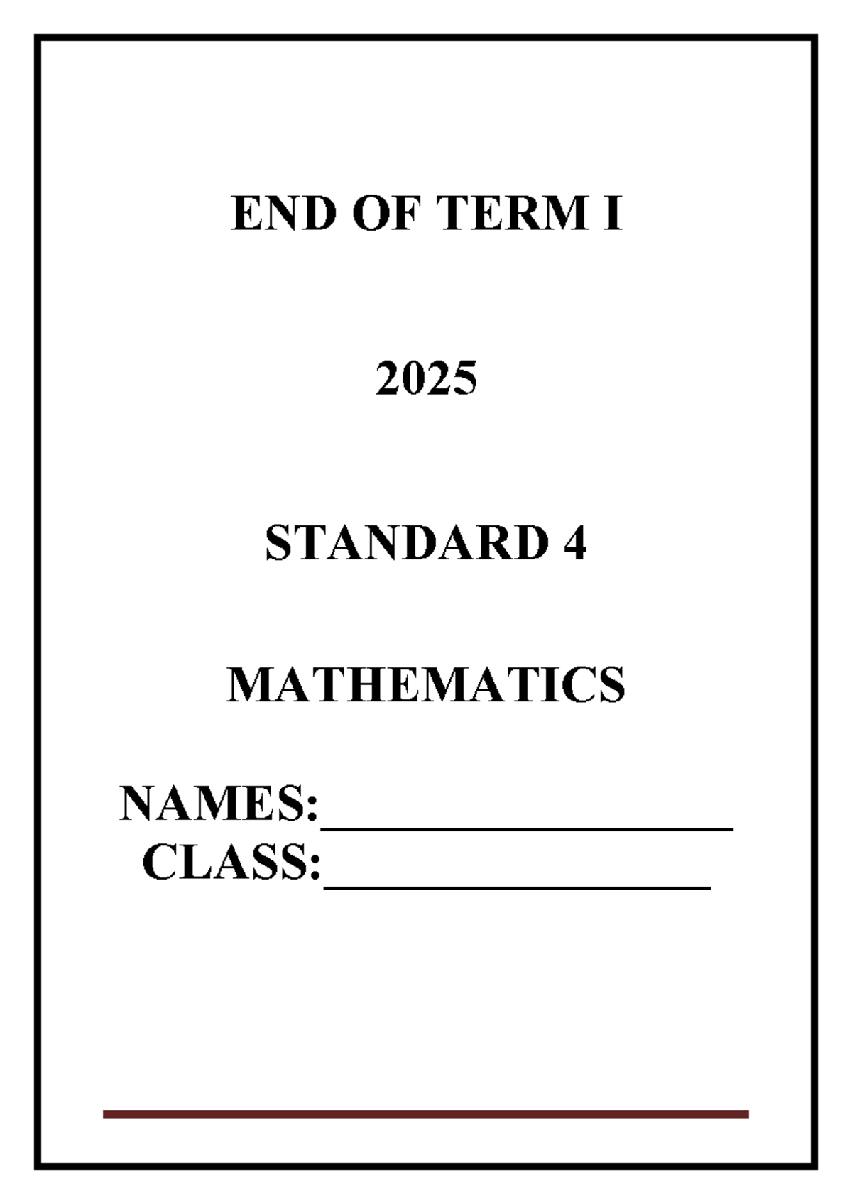 Mathematics Standard 4 Term 1 2025 Exam Questions and Answers - Document Preview