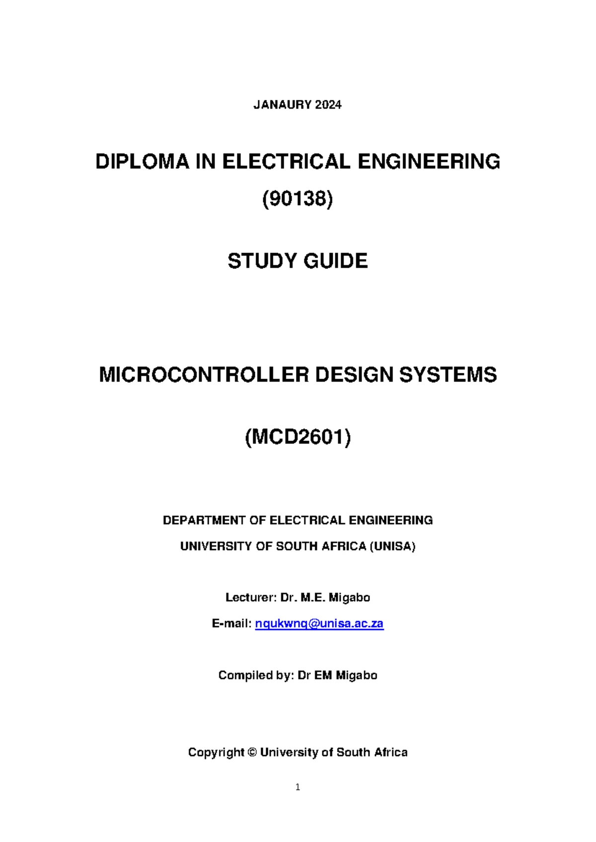 Minor Test 1: Micro-Controller Design Systems (MCD) - S1 - Studocu