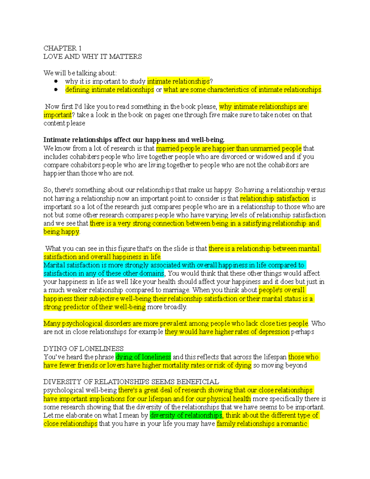 Chapter 1 LOVE AND WHY IT Matters Lecture Transcripts - CHAPTER 1 LOVE ...
