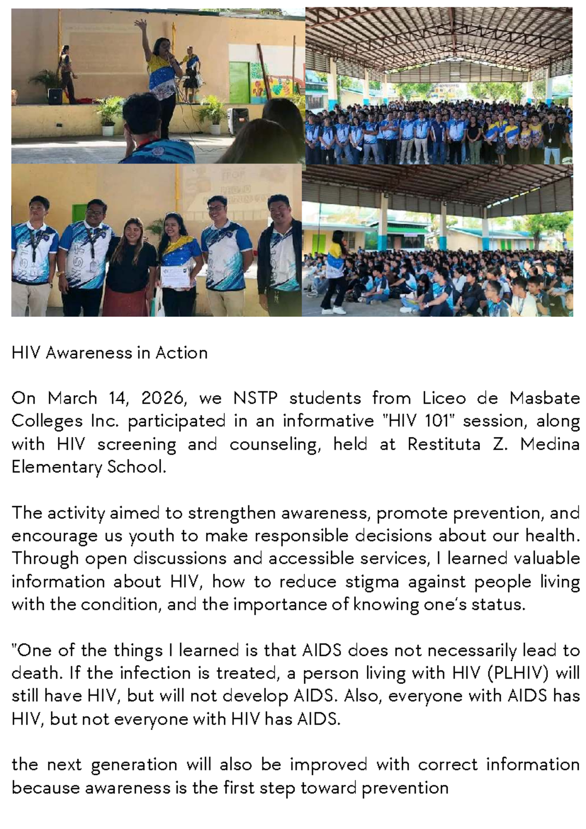 HIV Awareness and Prevention: NSTP Activity Report 2026 - Studocu