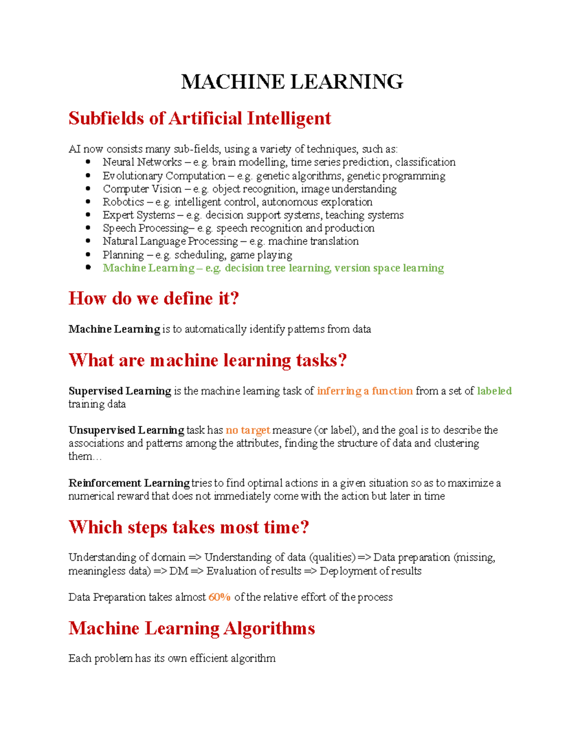 Machine Learning Guest Lecture Notes - AI & Its Subfields - Studeersnel