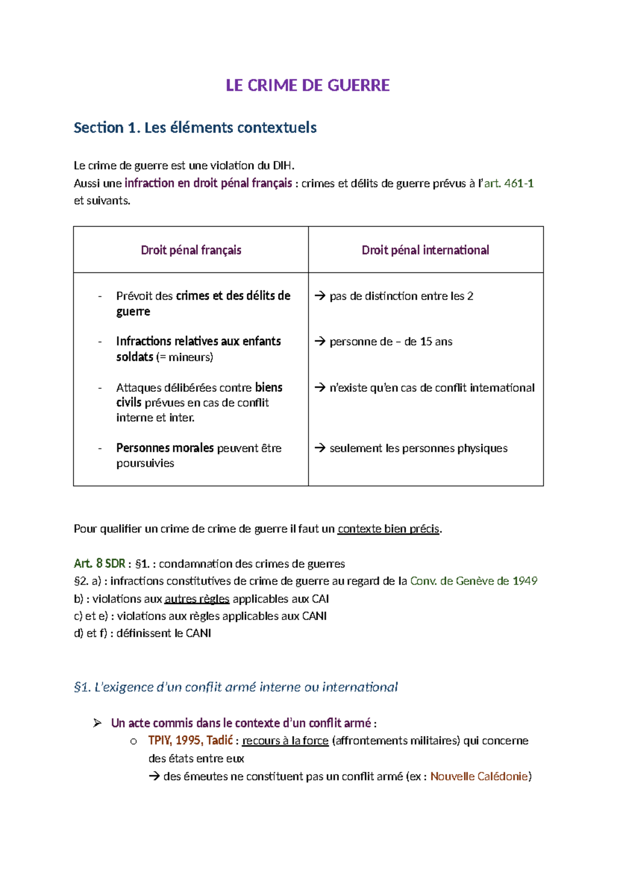 LE CRIME DE GUERRE : Éléments Contextuels et Juridiques (Droit Pénal ...