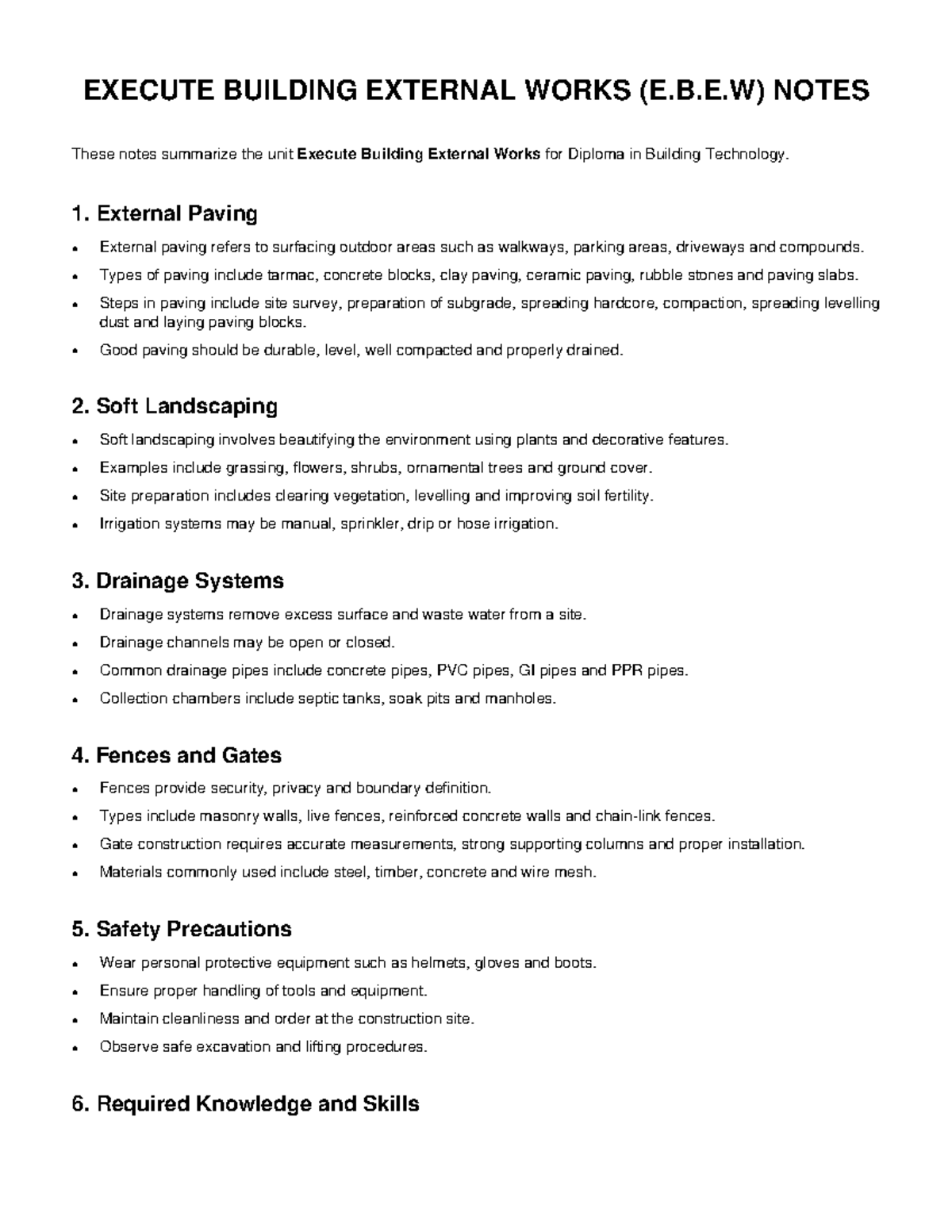 E.B.E.W Lecture Notes: Execute Building External Works Overview - Studocu