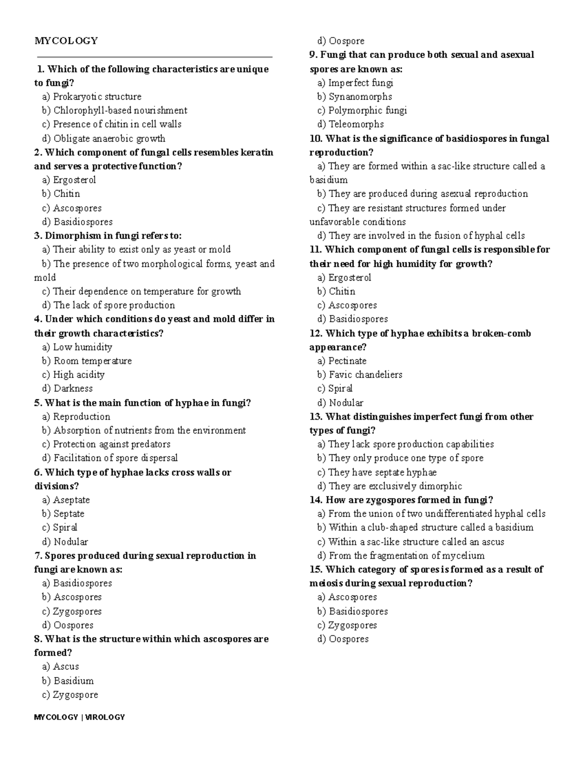 MYCO 201: Comprehensive Mycology Study Guide and Reviewer - Studocu