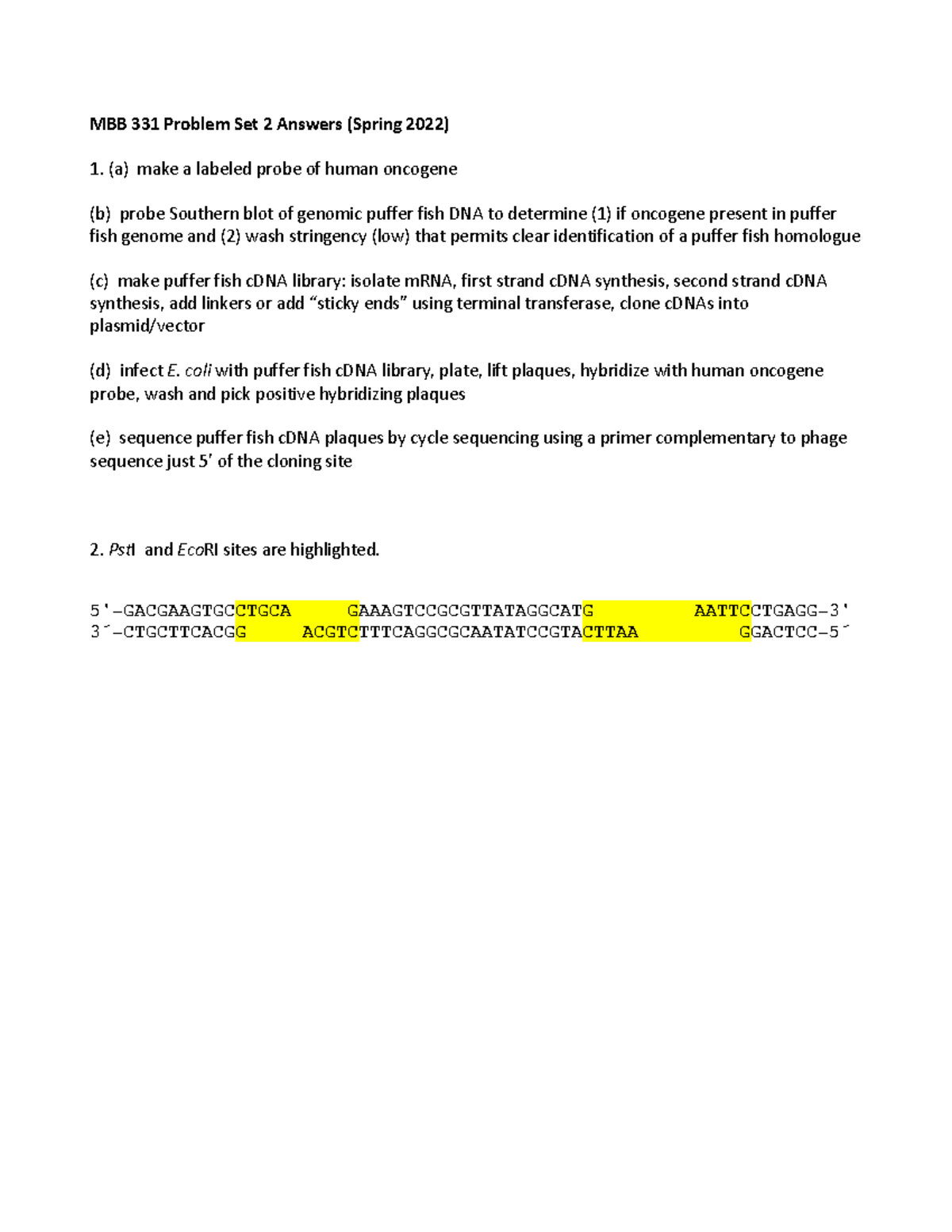 MBB 331 Problem Set 2 Answer Key - Spring 2022 Solutions - Studocu