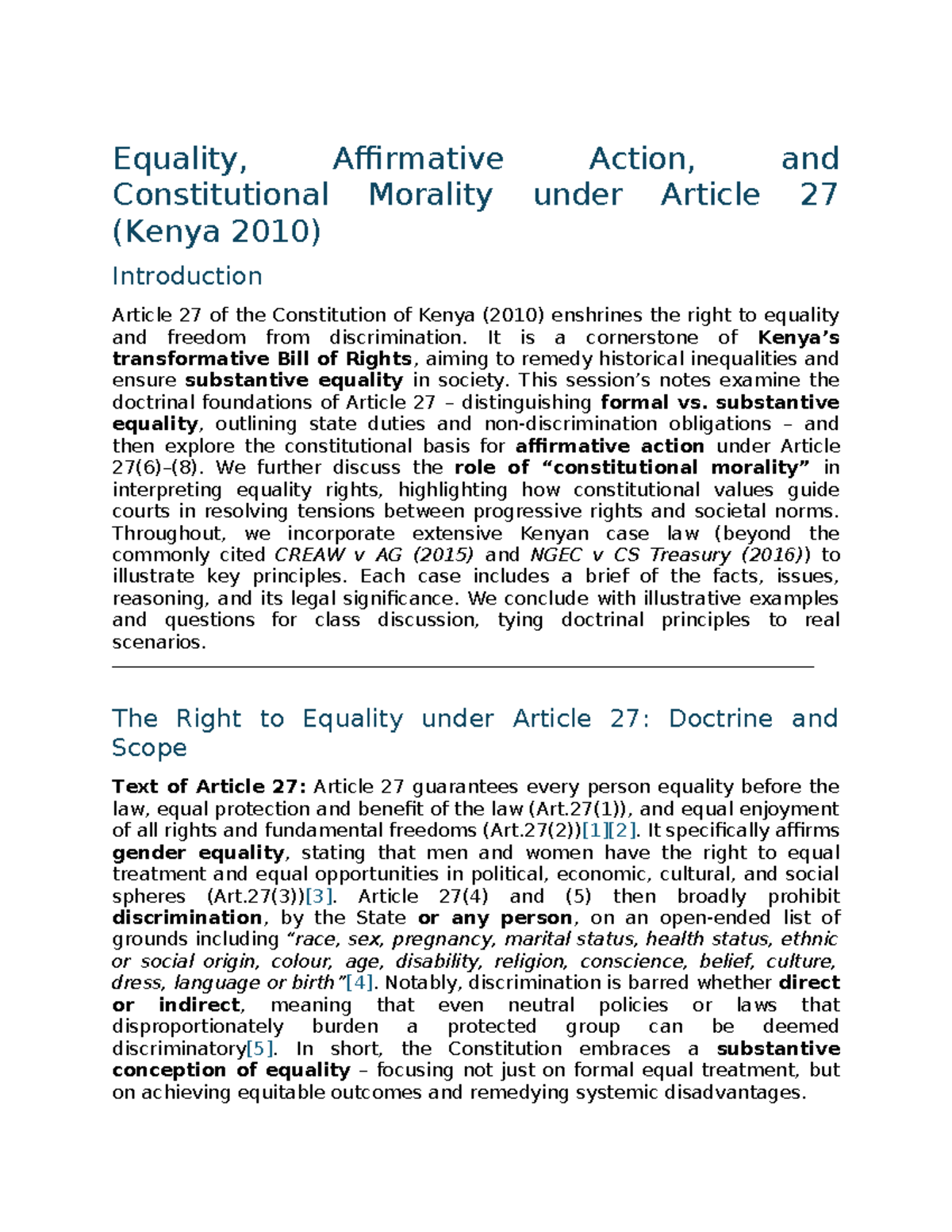 Equality and Affirmative Action: Constitutional Morality under Article ...