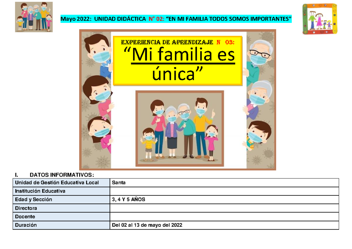 Mayo 2022: Unidad Didáctica 02 - Mi Familia: Experiencia de Aprendizaje ...