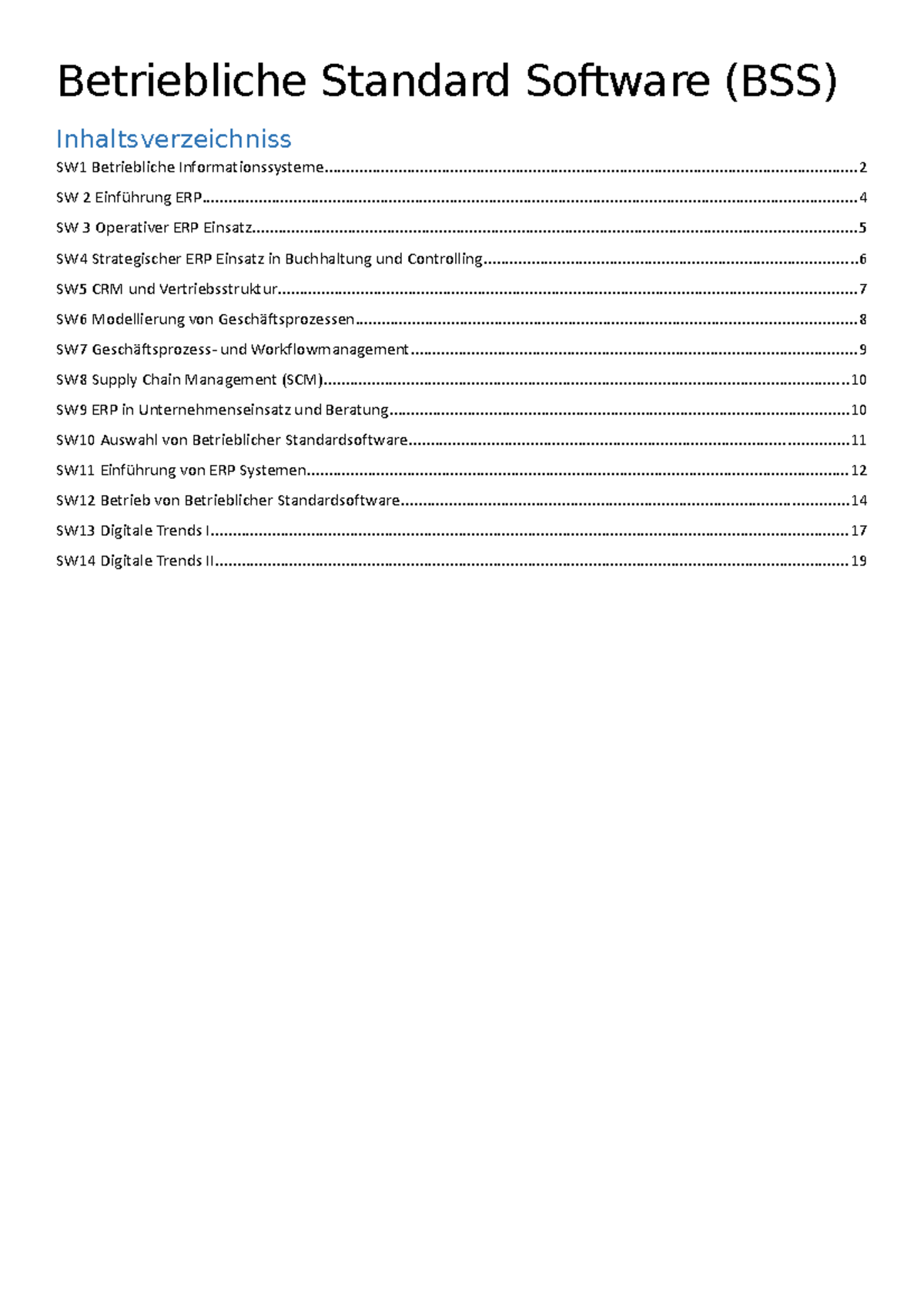 Zusammenfassung: Betriebliche Standardsoftware (BSS) – Modulübersicht ...