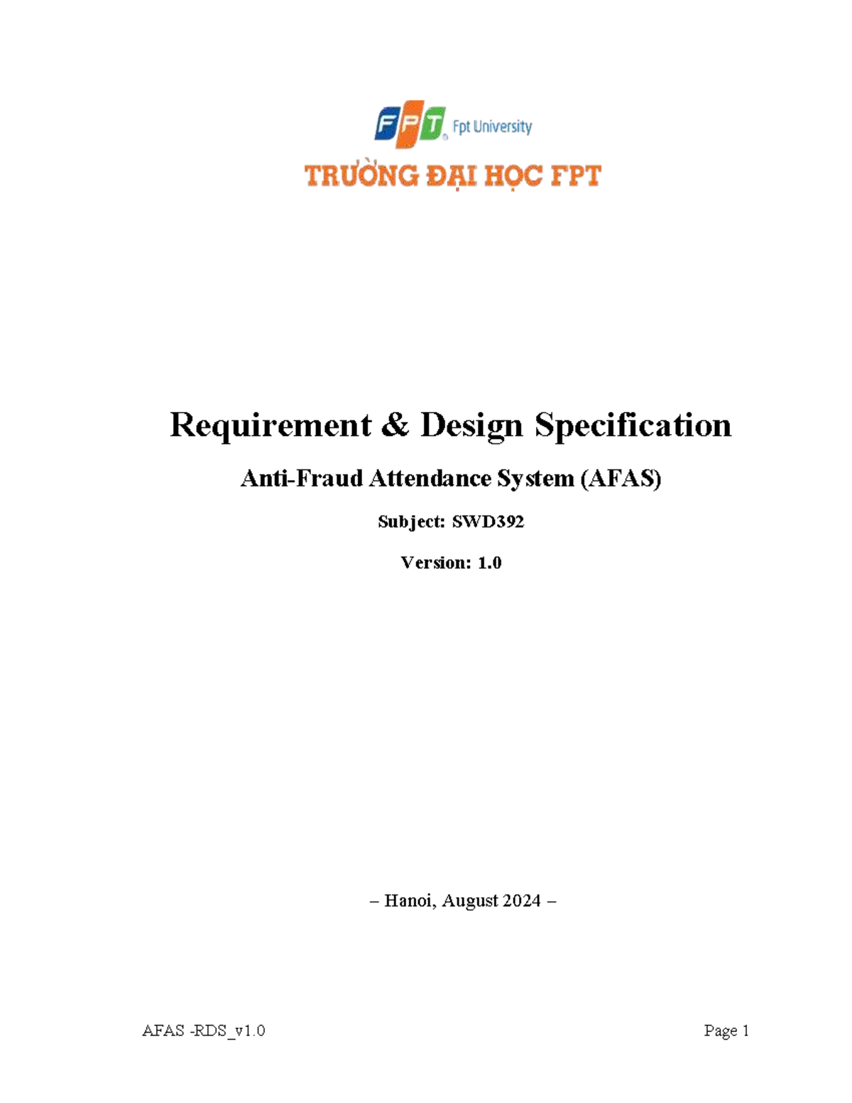 AFAS RDS: Attendance System Requirement Design Specification (SWD392 ...