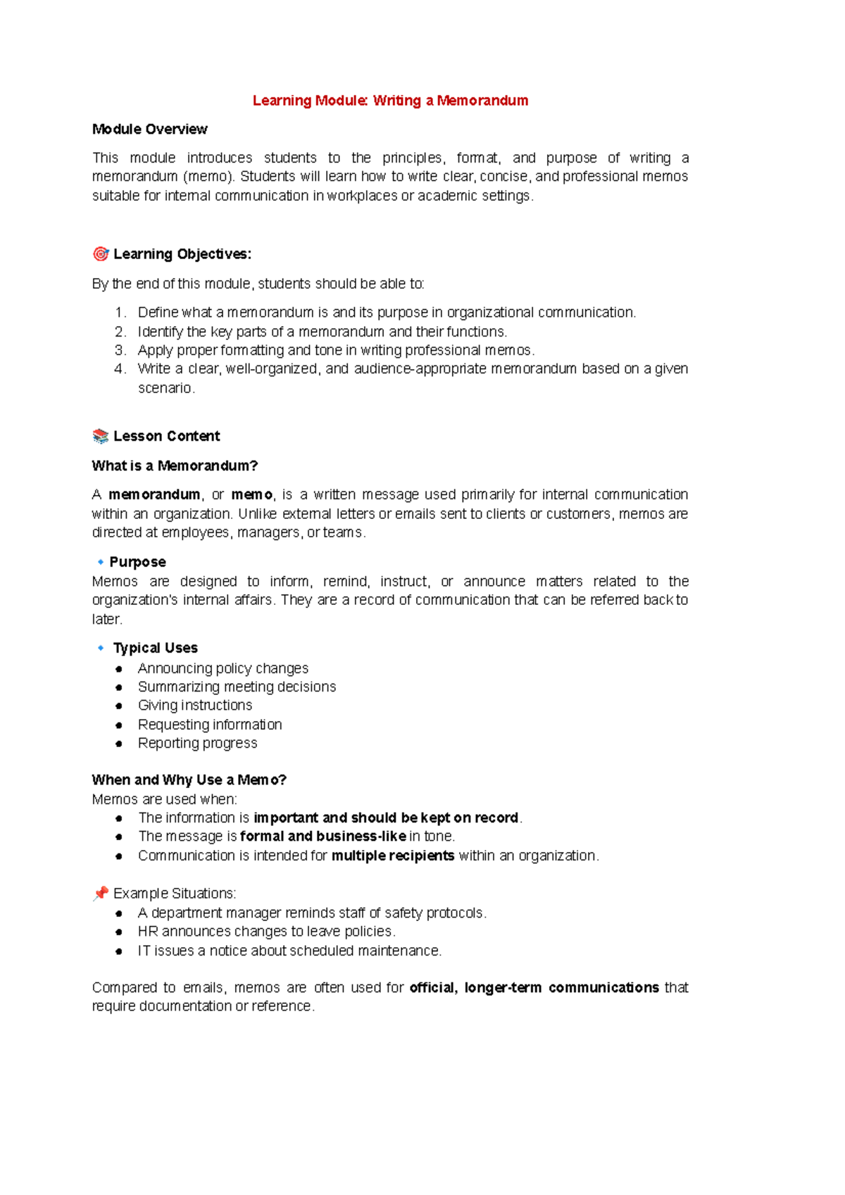 Learning Module: Writing a Professional Memo (ENG 101) - Studocu