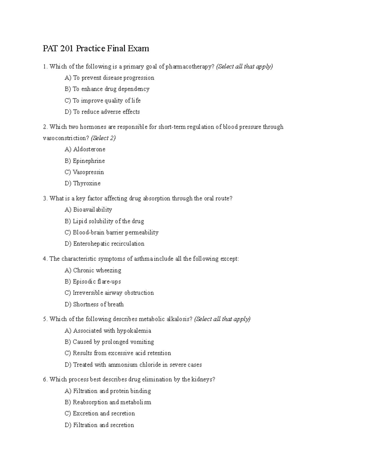 PPN 201 Comprehensive Practice Final Exam Questions and Answers - Studocu