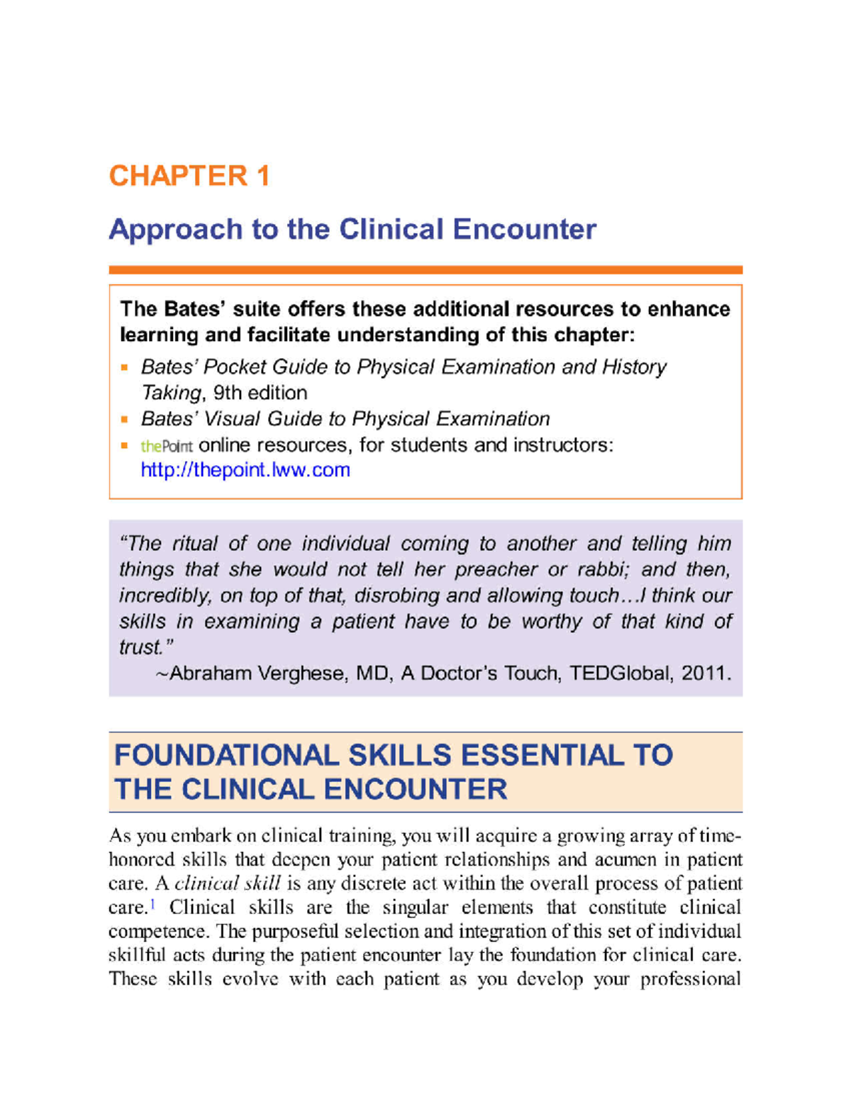 Chap 1 – Essential Skills in Clinical Encounter: Bates Guide Overview ...