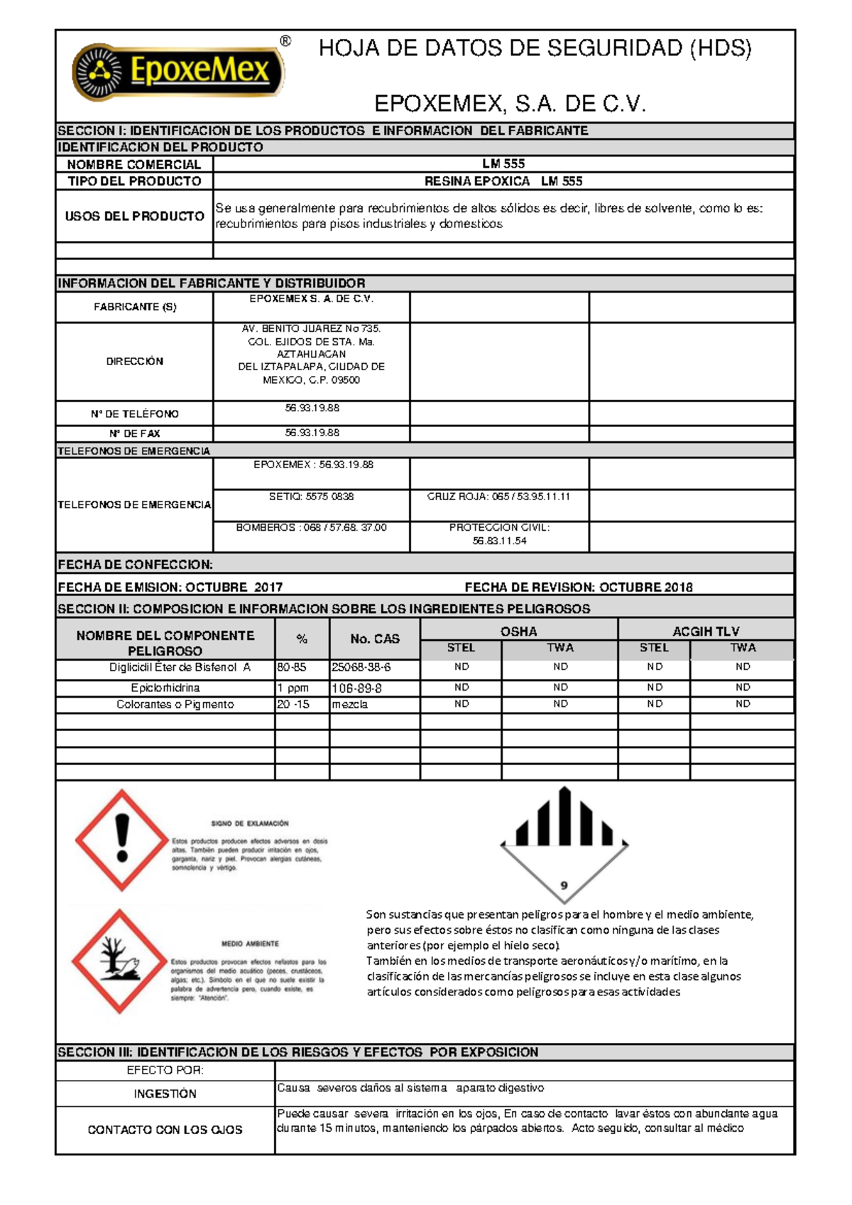 HDS de Seguridad para Resina Epóxica LM - EPOXEMEX S.A. de C.V. - Studocu