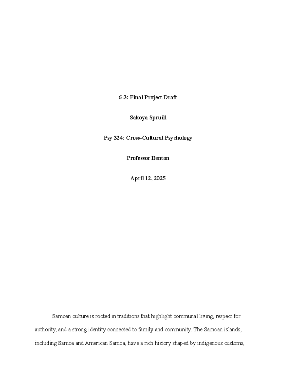 Psy 324 Final Project Draft: Understanding Samoan Culture and Autonomy ...
