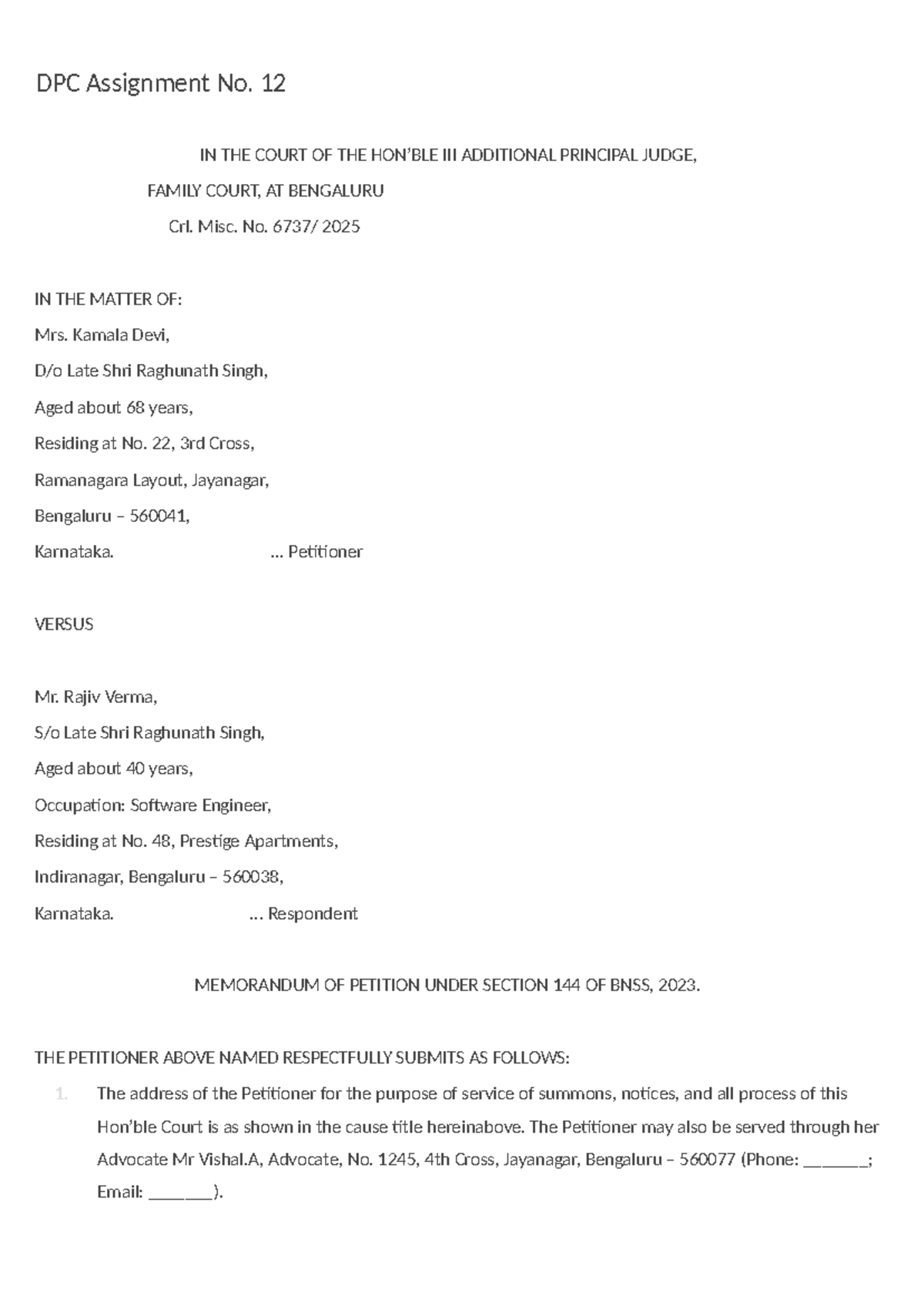 DPC Assignment No. 12 - Court Case Analysis on Maintenance Petition ...