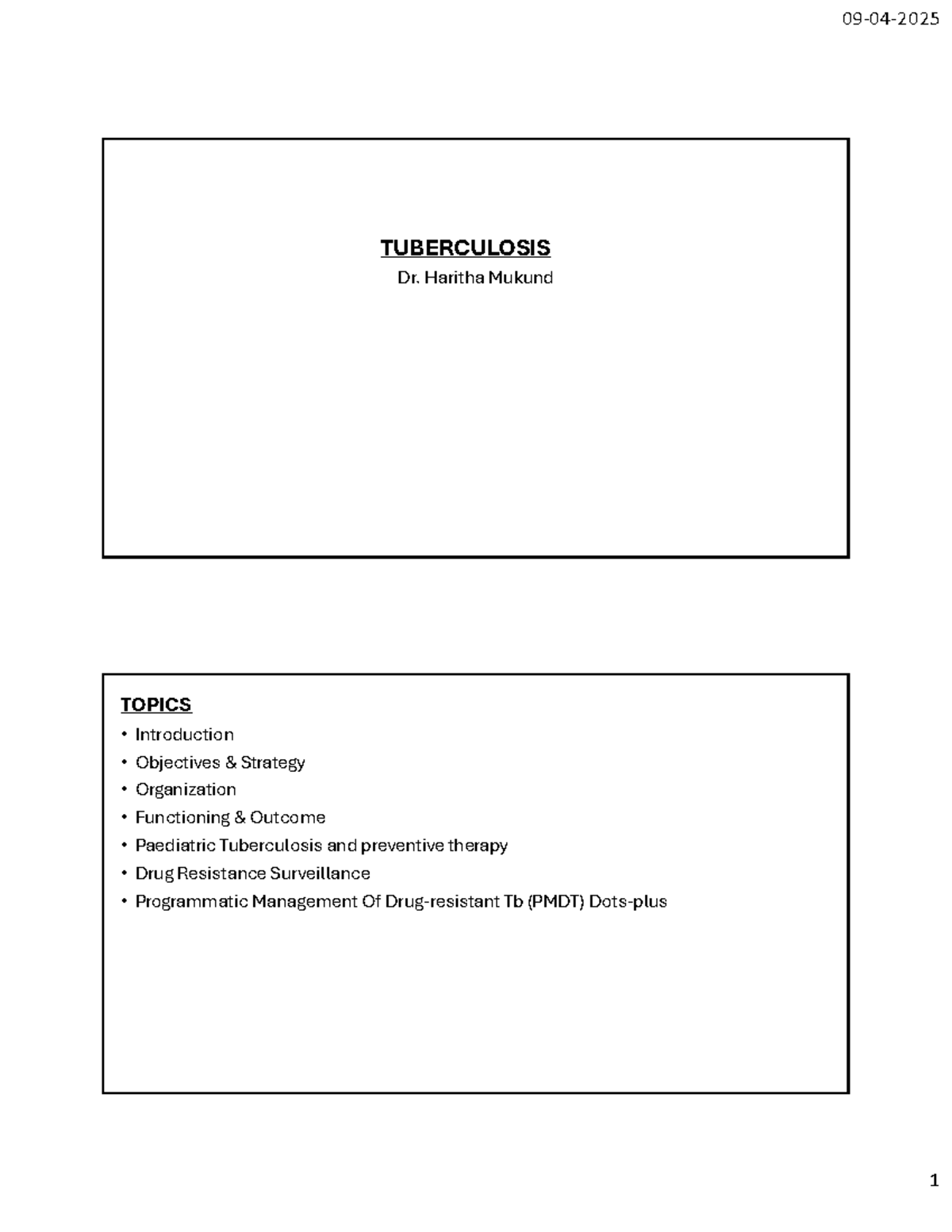 TB SPP - Tuberculosis Lecture Notes by Dr. Haritha Mukund - Studocu