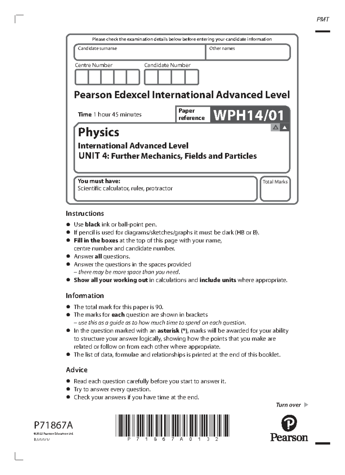 Physics IAL Unit 4: Further Mechanics, Fields & Particles Exam Paper ...