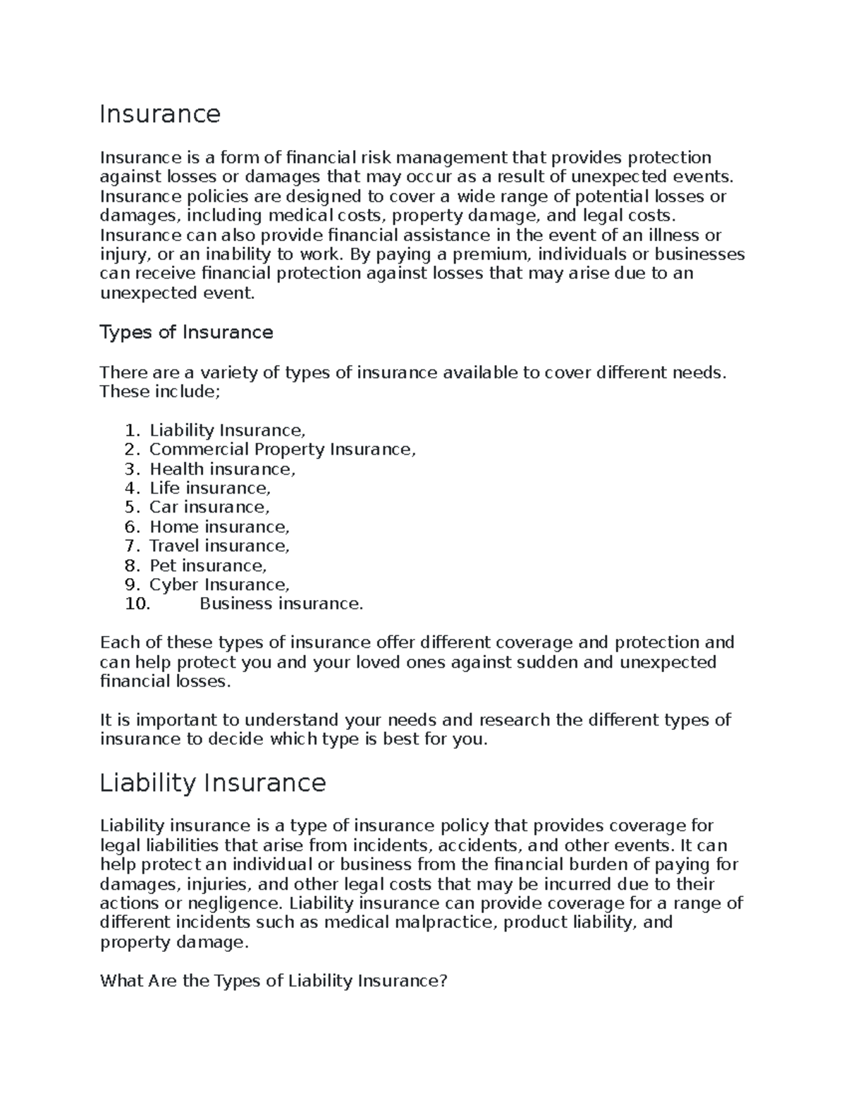 Understanding Insurance: Types and Coverages Explained - Studocu