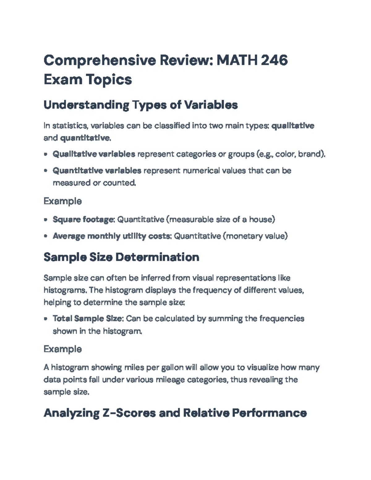 Comprehensive Review of Statistics Concepts for MATH 246 Final Exam ...