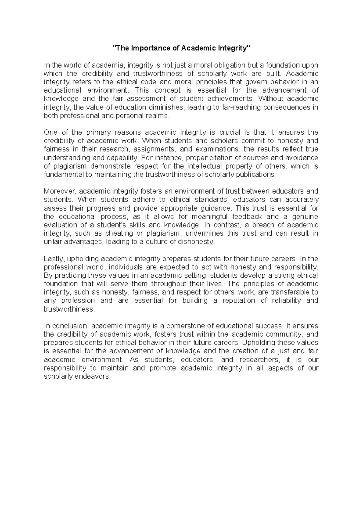 EAPP Lesson 2 Activity - "The Importance of Academic Integrity" In the ...