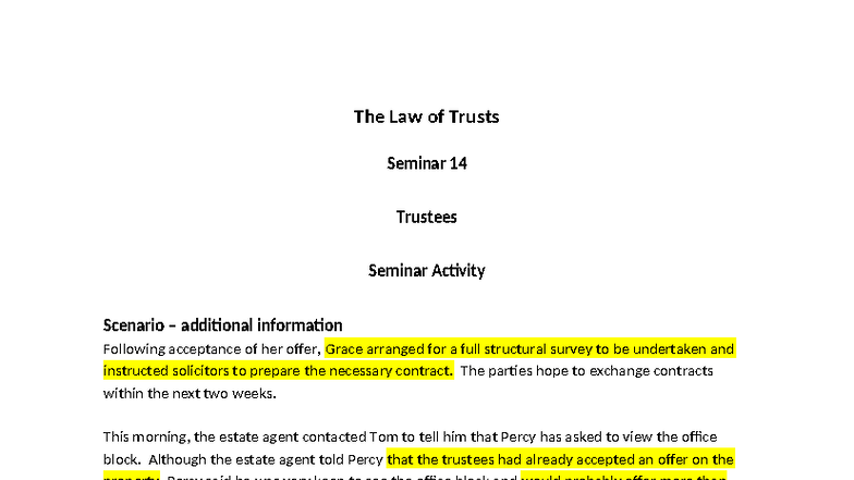 Seminar 14: Trustees' Duties and Decision-Making in Trust Law - Studocu