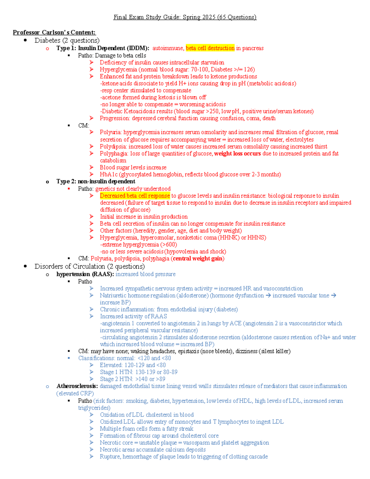 Final Exam Study Guide: Pathophysiology Topics for Spring 2025 - Final ...