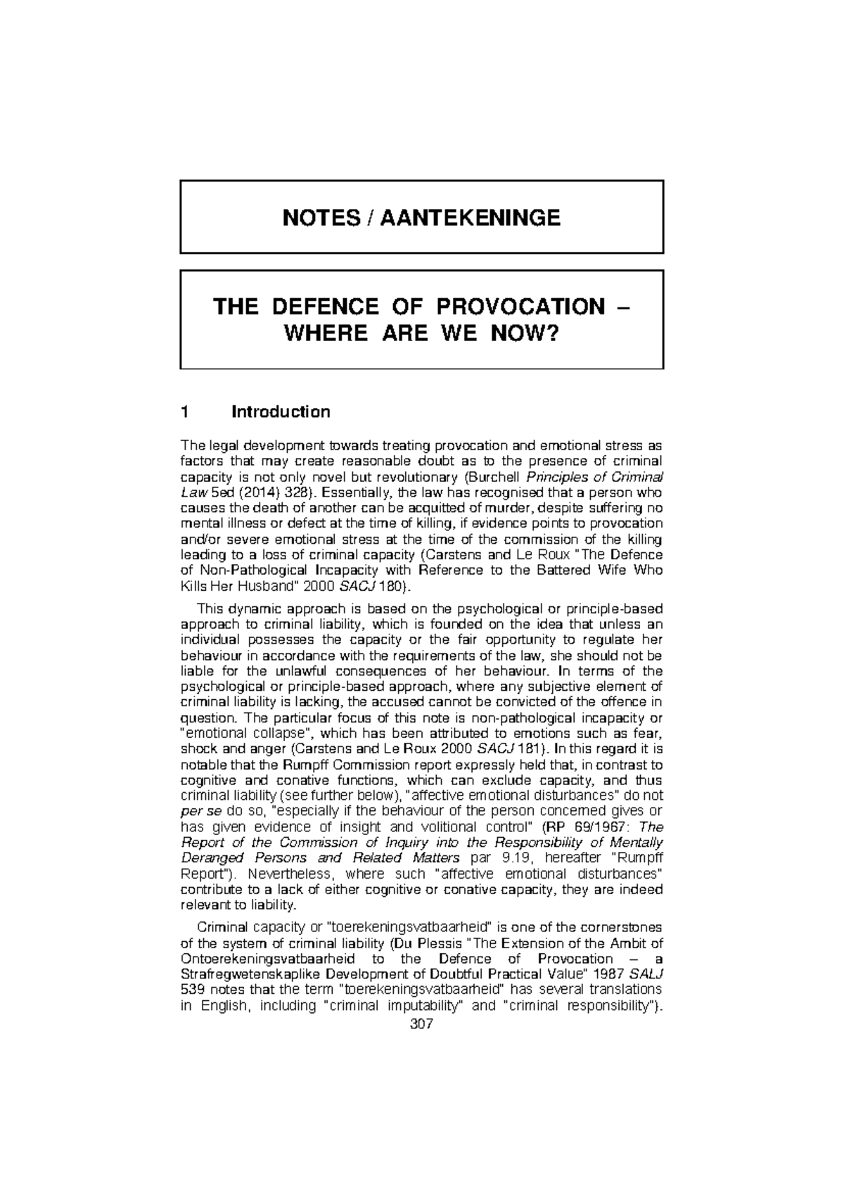 AANTEKENINGE: The Defence of Provocation - Current Perspectives (2019 ...