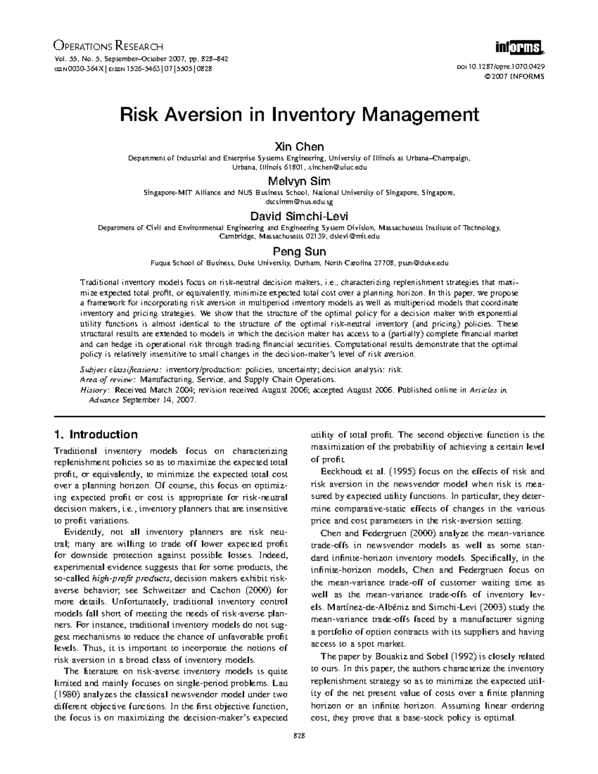 Risk Aversion in Multiproduct Inventory Management Models - Studocu