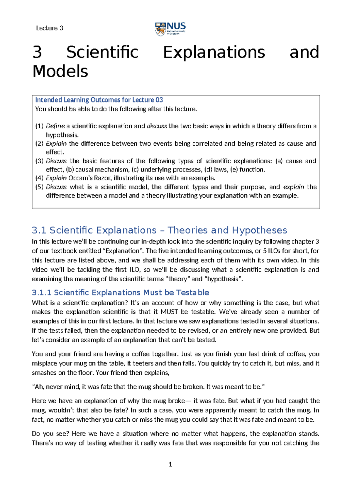 3 Scientific Explanations and Models: Lecture 03 ILOs Overview - Studocu
