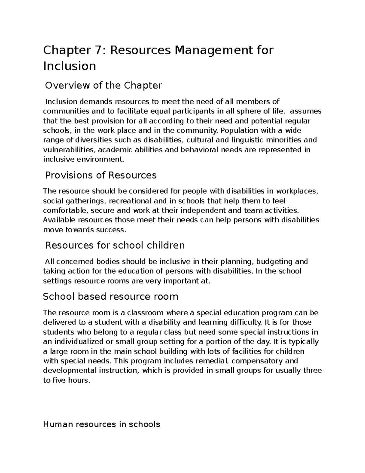 Chapter 7: Resource Management for Inclusion in Education and Community ...