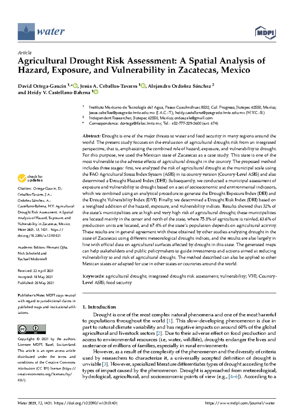 Agricultural Drought Risk Assessment (AGRI 2021): Spatial Analysis in ...