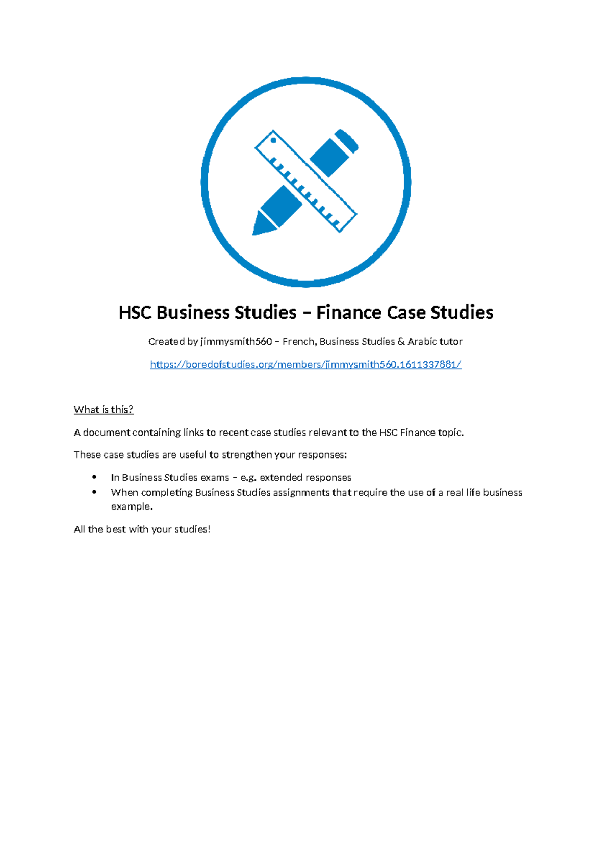 HSC Business Studies - Finance Case Study Resources & Links - Studocu