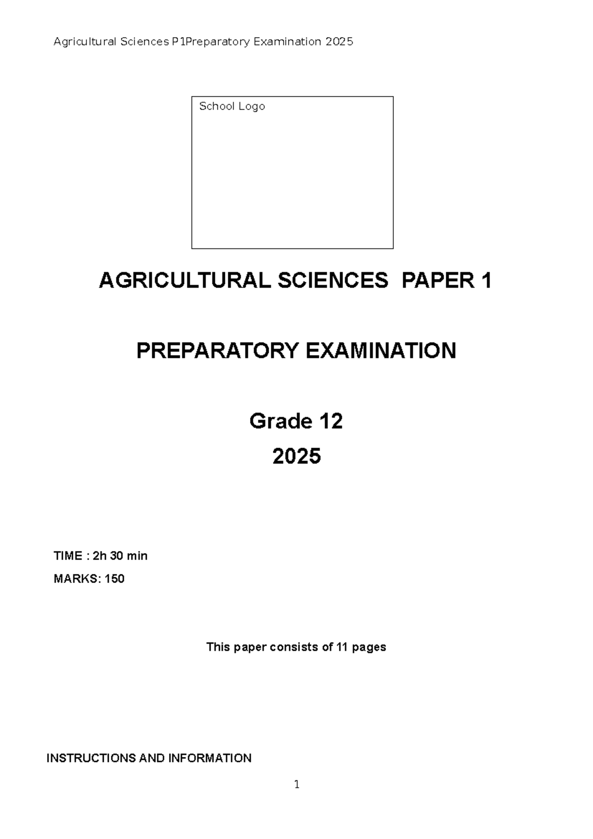 Agricultural Sciences P1 Preparatory Exam 2025 - Grade 12 Revision ...