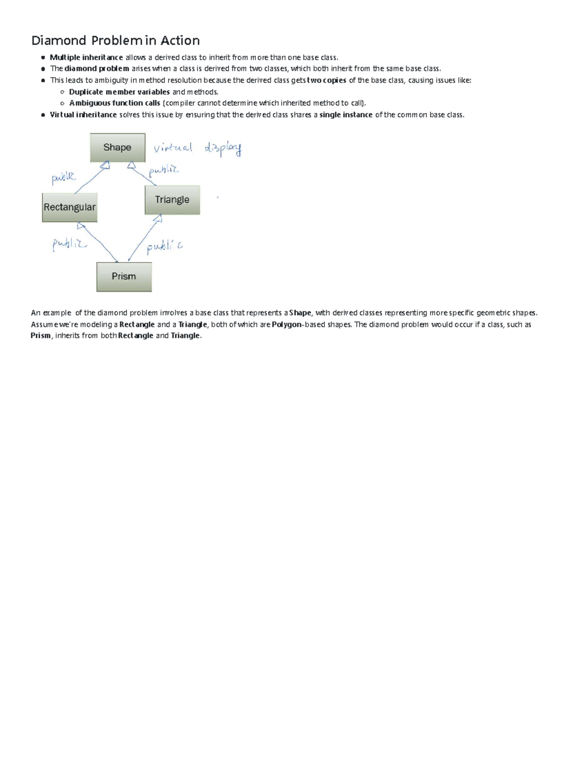 Diamond Problem in Action: Understanding Virtual Inheritance (W7) - Studocu