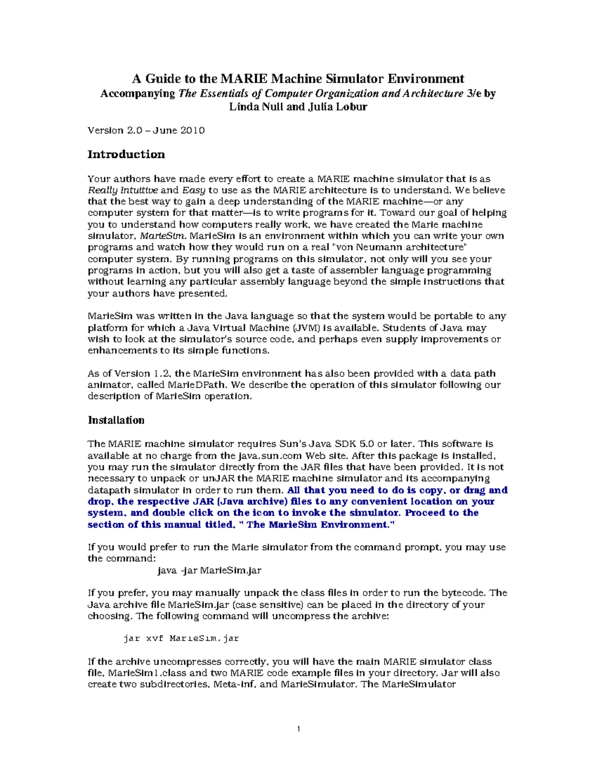 MARIE Machine Simulator Guide (Version 2.0) - Essentials of Computer ...
